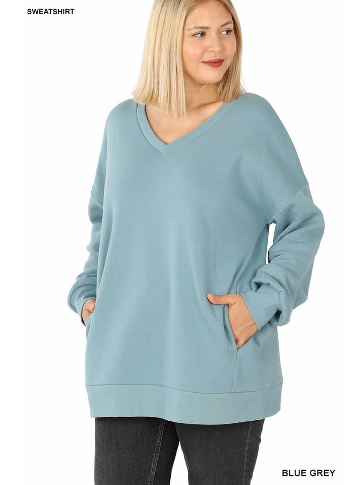 42POPS - Wholesale Sweatshirt - Women's - ...SI-21904 PLUS SIZE LONG SLEEVE V-NECK SWEATSHIRT WITH SIDE
