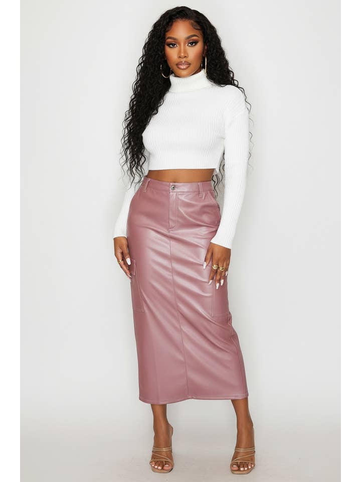 5besties inc - Wholesale Skirt - Women's - METALLIC FAUX LEATHER ANKLE SKIRT