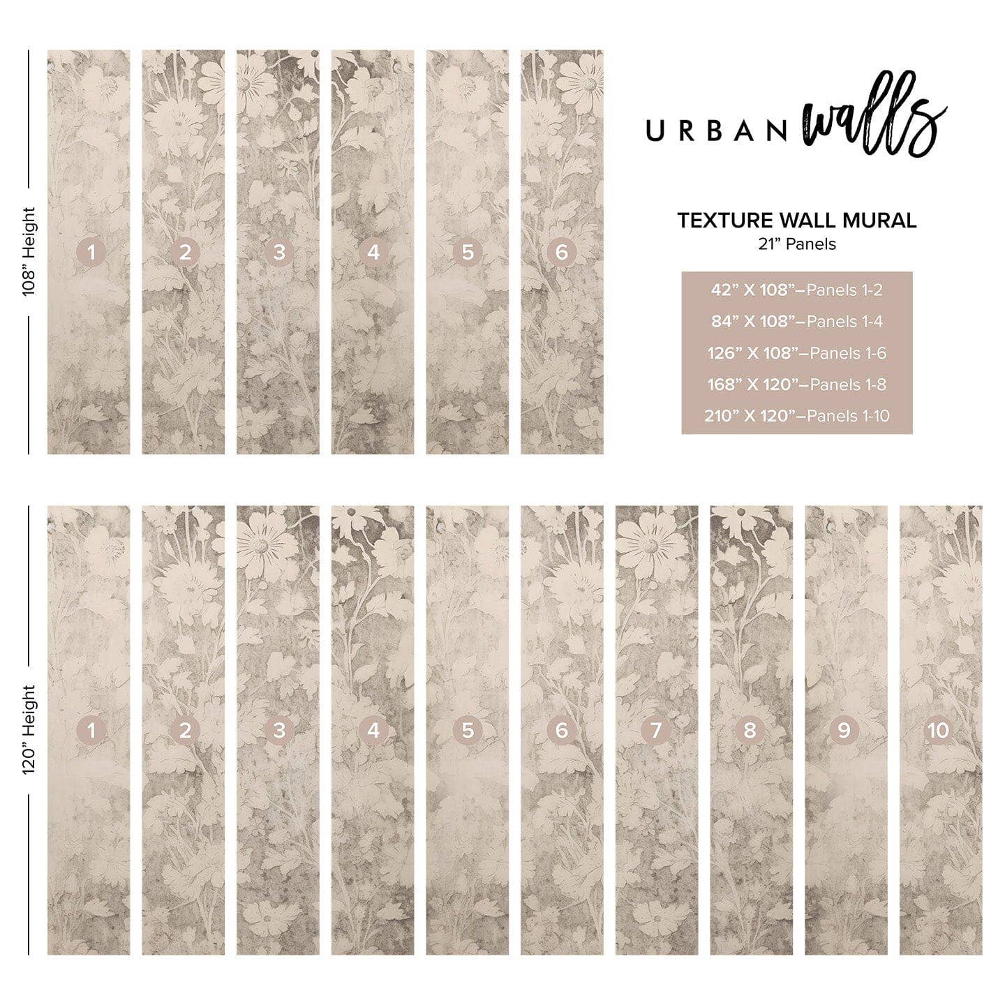 Grey Vintage Wildflower Wall Mural for wholesale on Faire1