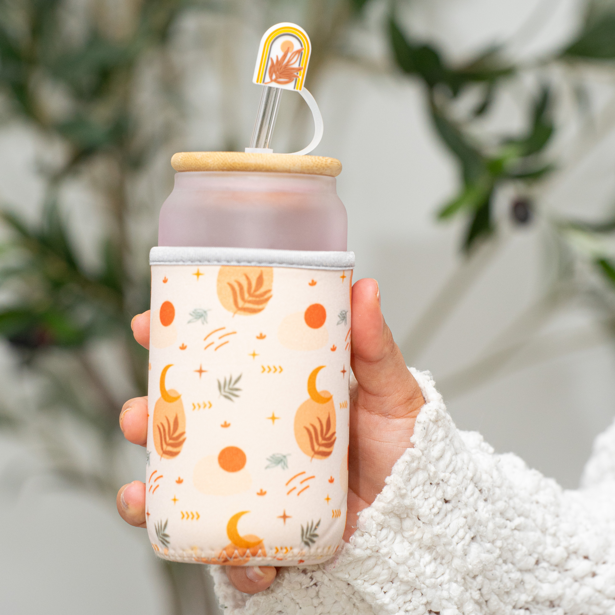 The Love Crate Co. - Wholesale Drinking Glass/Cup - Boho Gifts for Women - Cute Design Glass Cup with Lid and Straw, Customized Stopper and Insulated Koozie for Iced Coffee and Smoothies. Giftable Unique Tumbler Cups for Women5