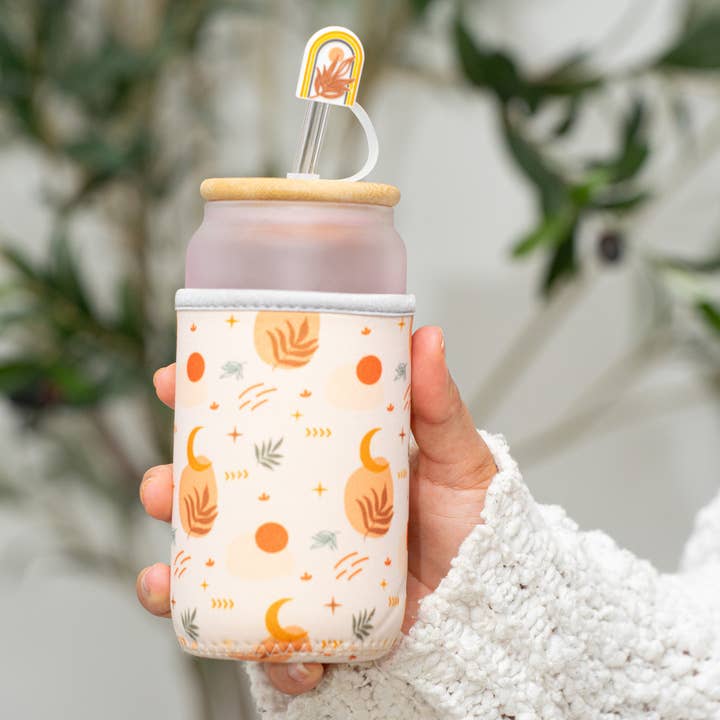 The Love Crate Co. - Wholesale Drinking Glass/Cup - Boho Gifts for Women - Cute Design Glass Cup with Lid and Straw, Customized Stopper and Insulated Koozie for Iced Coffee and Smoothies. Giftable Unique Tumbler Cups for Women5