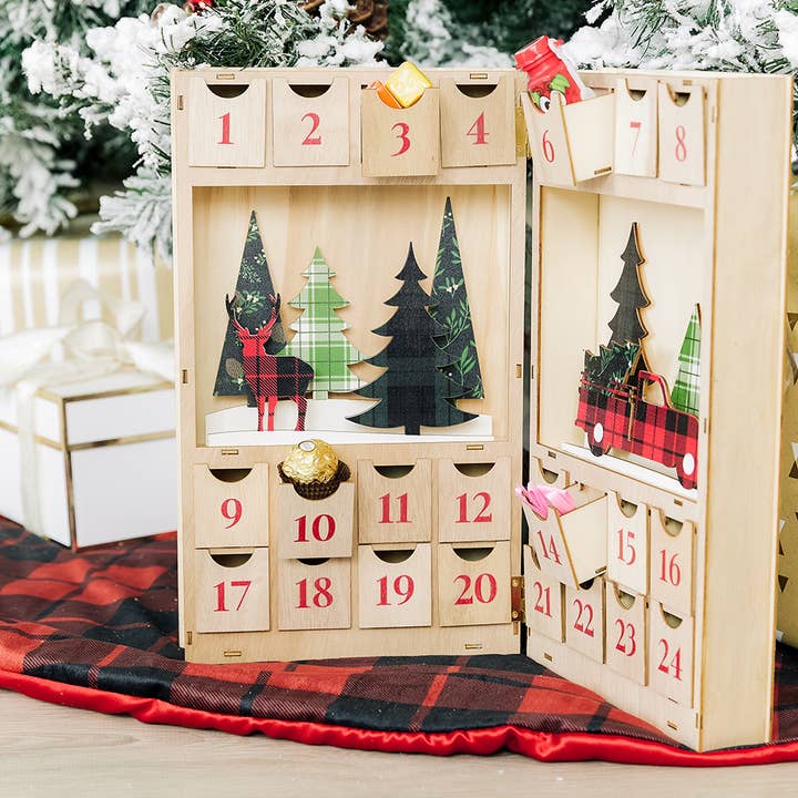 Weddingstar Inc. - Wholesale Advent Calendar - Plaid Stag Wooden Advent Calendar - Name