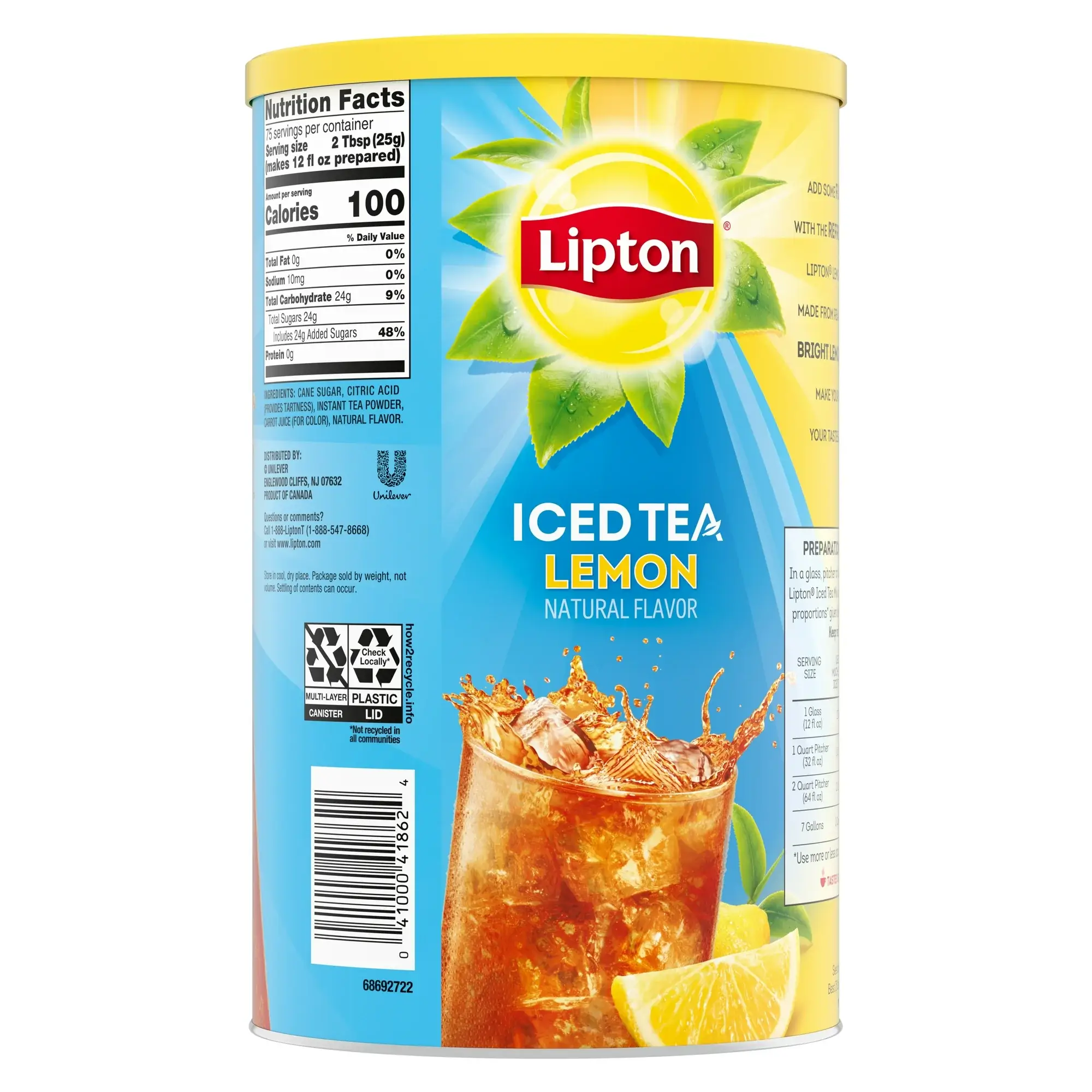 Lipton & TAZO - Wholesale Iced Tea - Lipton Lemon Iced Tea Mix, Sweetened 28qt2