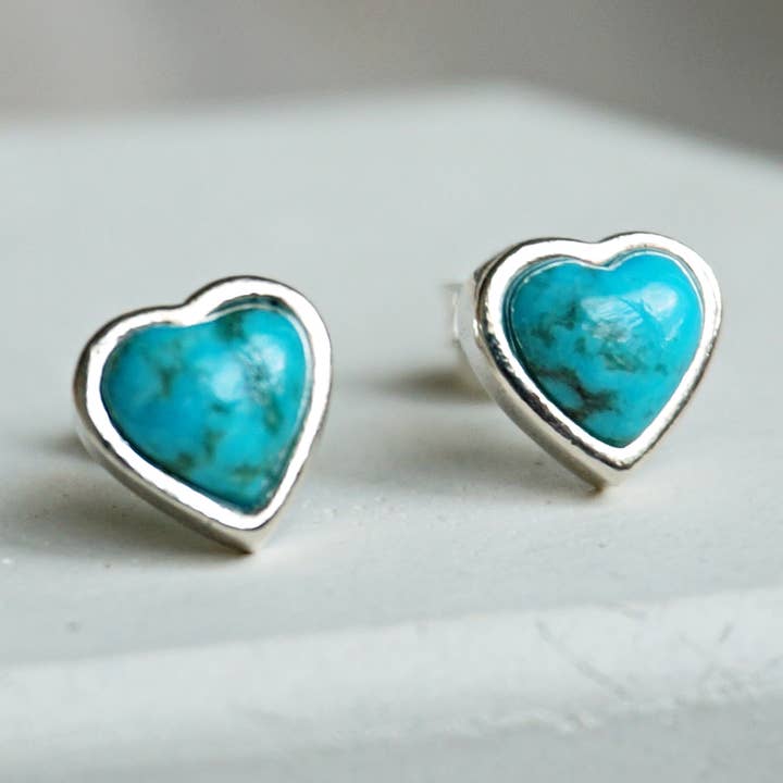 Turquoise Heart Stud Earrings for wholesale by Sowell Jewelry
