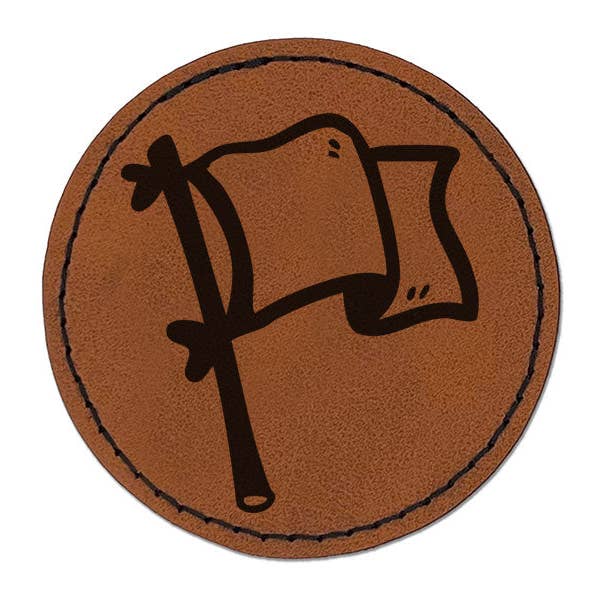 White Flag Surrender Stick Banner Round Iron-On Engraved Faux Leather Patch Applique - 2.5 Inch for wholesale by Sniggle Sloth