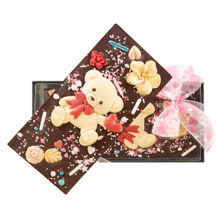 Dark chocolate love bear bar 120g for wholesale by The Belgian Chocolate Makers