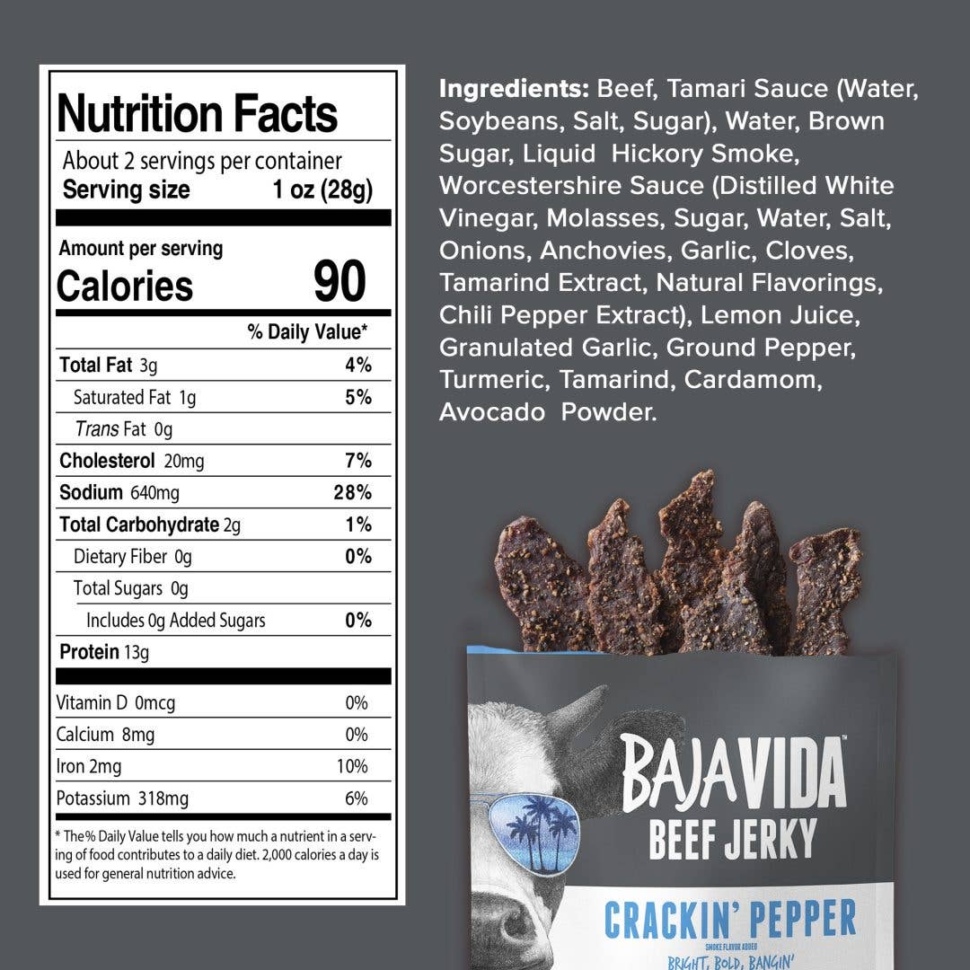 Baja Vida Snacks - Vente Viande séchée - Baja Vida Beef Jerky - Zéro Sucre Poivre Craquant8