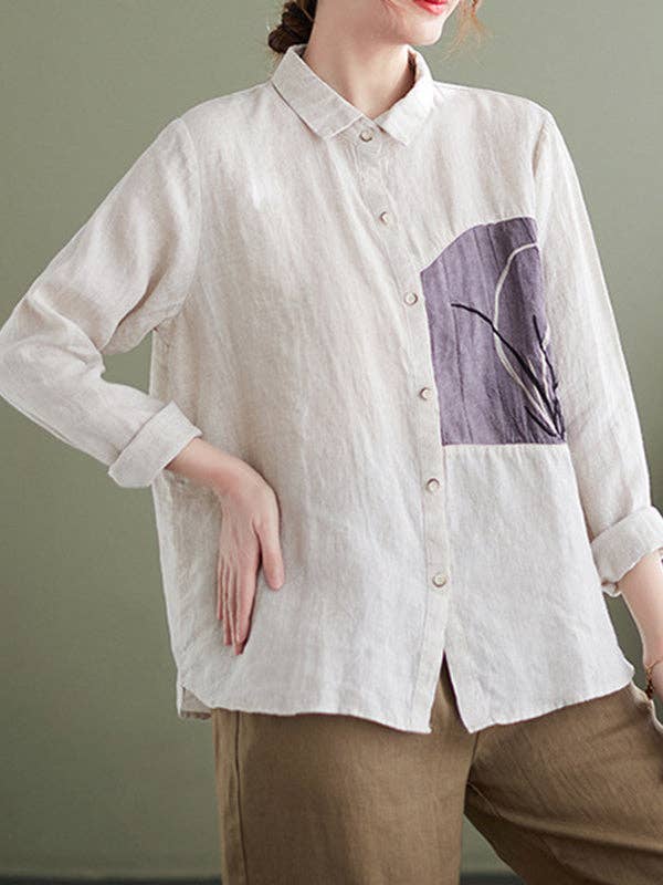 VividLux - Wholesale Overhemd met knopen - Dames - Vintage blouses en hemden met lange mouwen en losse geborduurde tops met reverskraag14