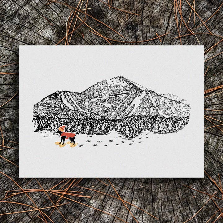 Stampa artistica Montañas - Cane con racchette da neve per la vendita all'ingrosso da parte di Soijen Illustrations