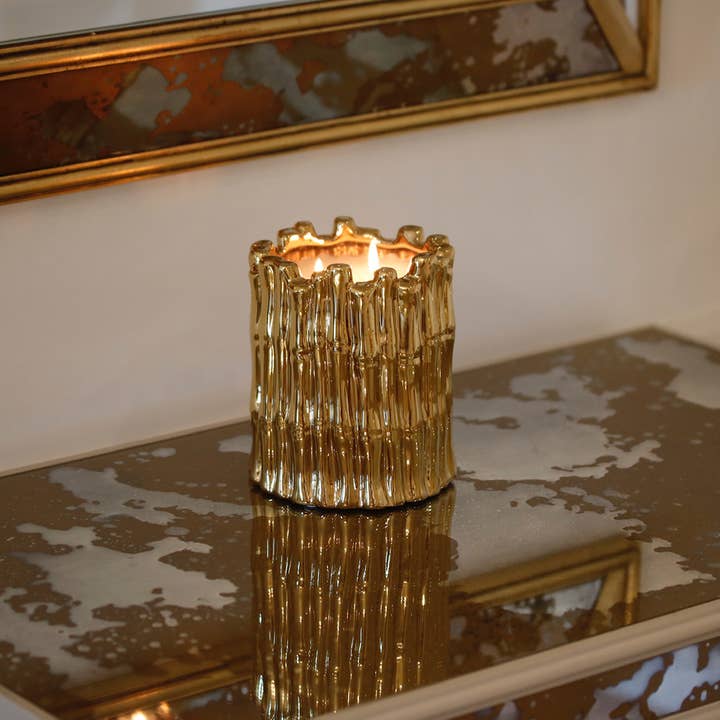 Thompson Ferrier - Wholesale Jar/Filled Candle - Gold Bamboo Perfumed Candle - Champagne Rose