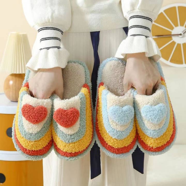 Red CUTE RAINBOW HEART SLIPPERS_CWSHF00258 for wholesale on Faire2