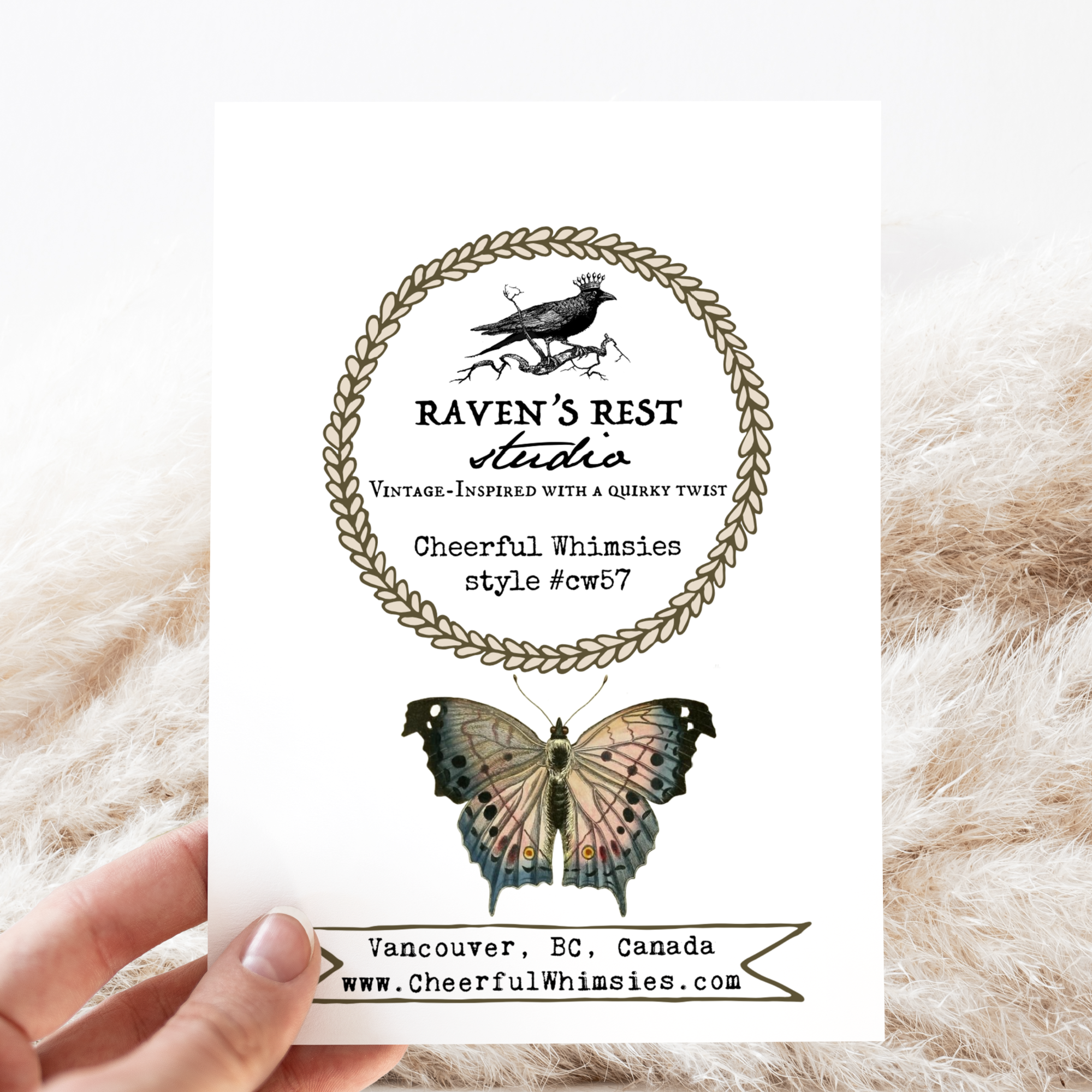 Cheerful Whimsies - Wholesale Everyday Greeting Card - Greeting Card. Vintage Dark Butterfly Flowers Purple.2