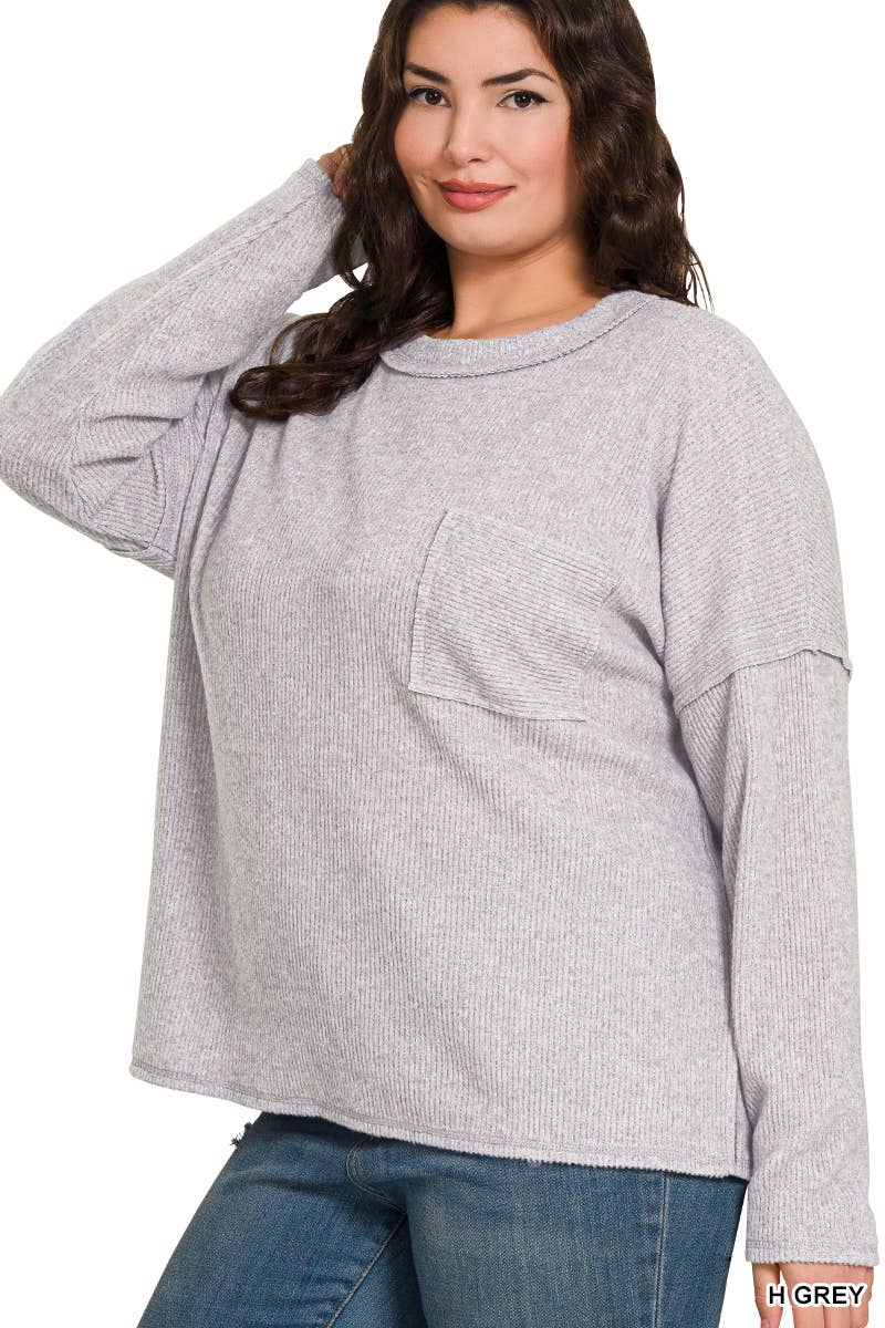 42POPS - Wholesale Knit Sweater - Women's - ",.SI-26742 Ribbed Brushed Melange Hacci Sweater7