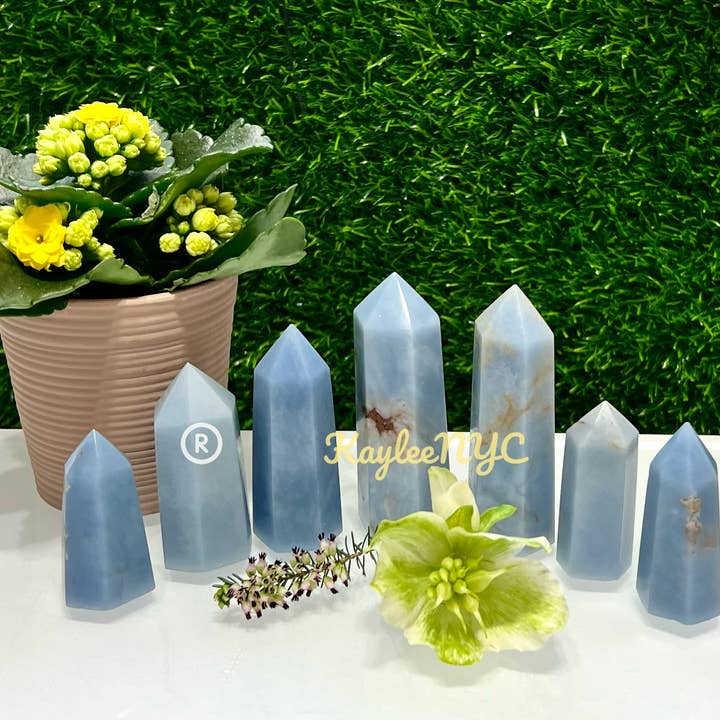 KayleeNYC - Wholesale Spiritual Stone/Crystal - 1 lb Natural Angelite Tower Obelisk Point Crystal Energy