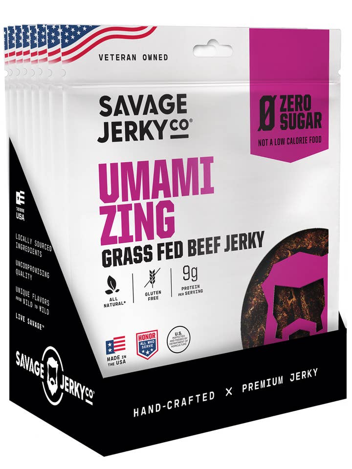 Zero Sugar Umami Zing 8ct for wholesale by Savage Jerky
