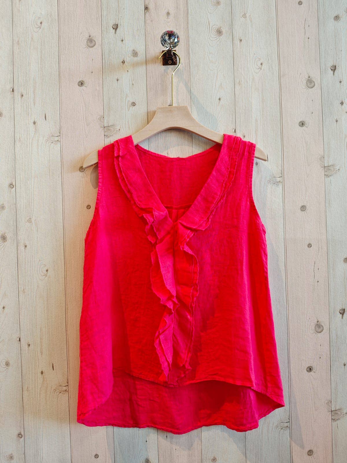 Linen & More - Wholesale Blouse - Women's - REF 17461 100% LINEN RUFFLE T-SHIRT0