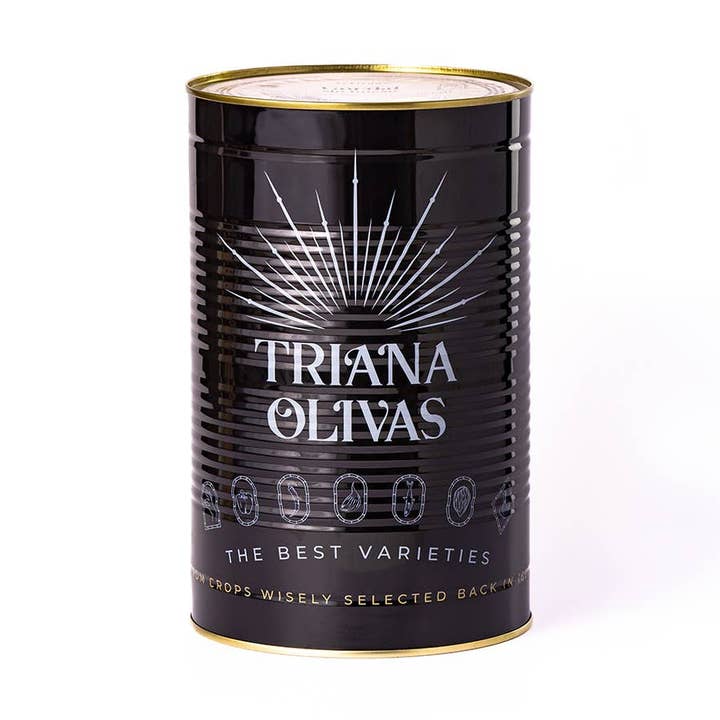Triana Olivas. Gordal Olives with Onion in Olive Oil. for wholesale by meDINEterranean