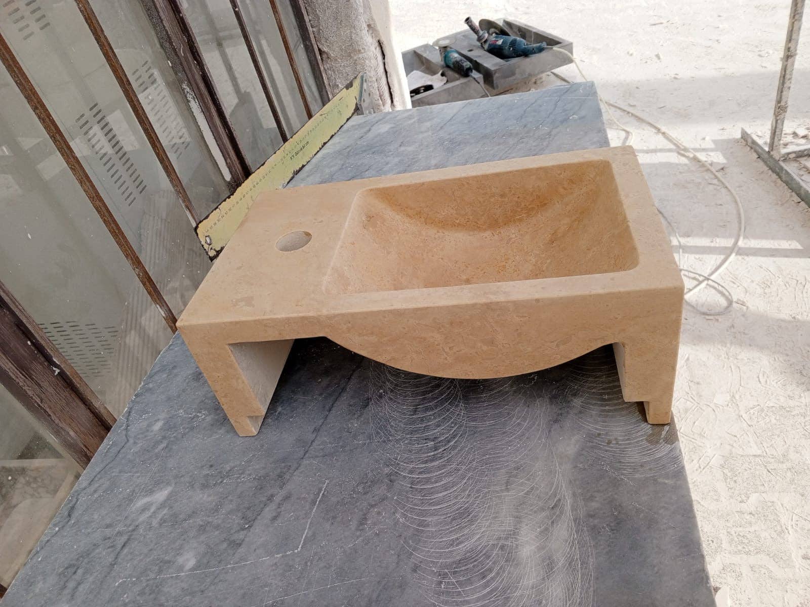 Arbon Marble - Wholesale Bathroom Accessory Set - Corner Wall Small Bathroom Sink, Travertine Marble Sink, Beige Stone Sink with Faucet Hole6