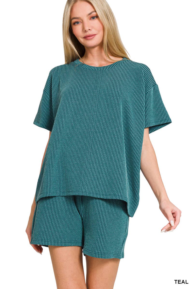 42POPS – Engroshandel Loungesæt - Dame – .Corded Rib T-shirt & Shorts 2-delt Sæt30