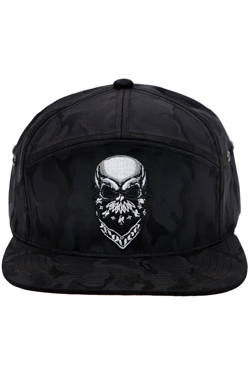 Cap Zone - Wholesale Flat Brim Cap - Men's - Rebellious Biker Skull Camo 7 Panel Snapback1