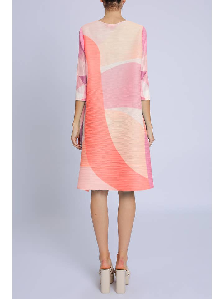 Beulah Style - Wholesale Dress - Women's - Modern Geometric Printed Pleat Midi Dress PC3133