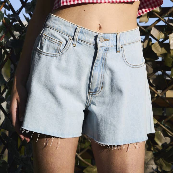 CALÇÕES ALTO E FLARE BELL CUT RAW COM BAINHA ESCURA, SI564L-SP7 por atacado de Someday