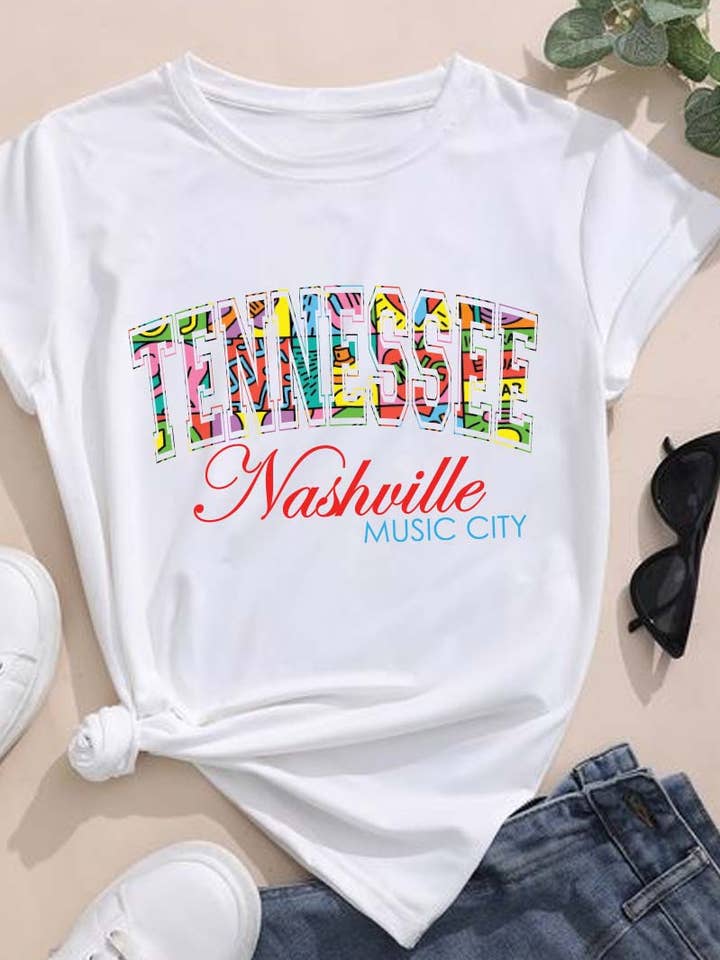 M7884 Tee gráfico NASHVILLE MUSIC CITY por atacado de HARANG