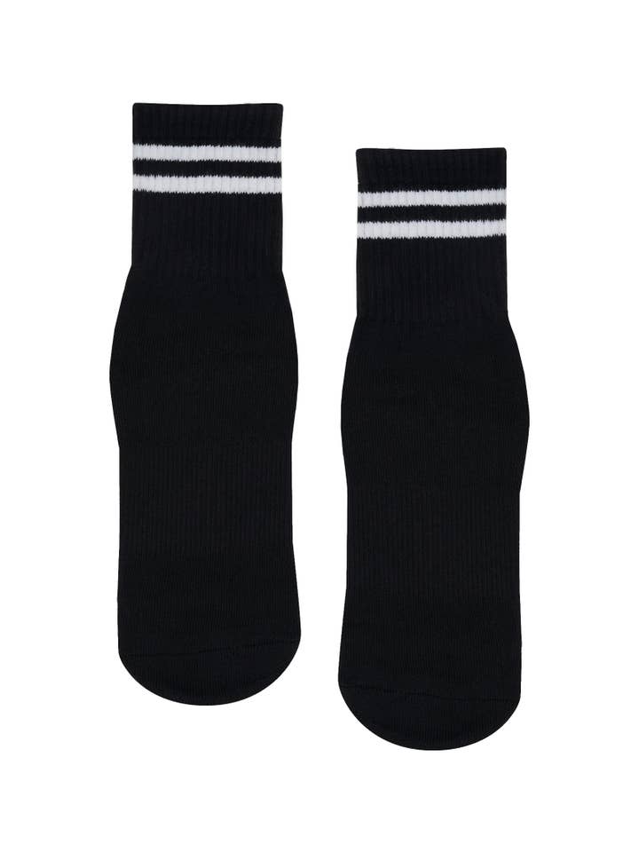 MoveActive - Wholesale Socks - Unisex - Crew Non Slip Grip Socks - Sporty Stripe Black
