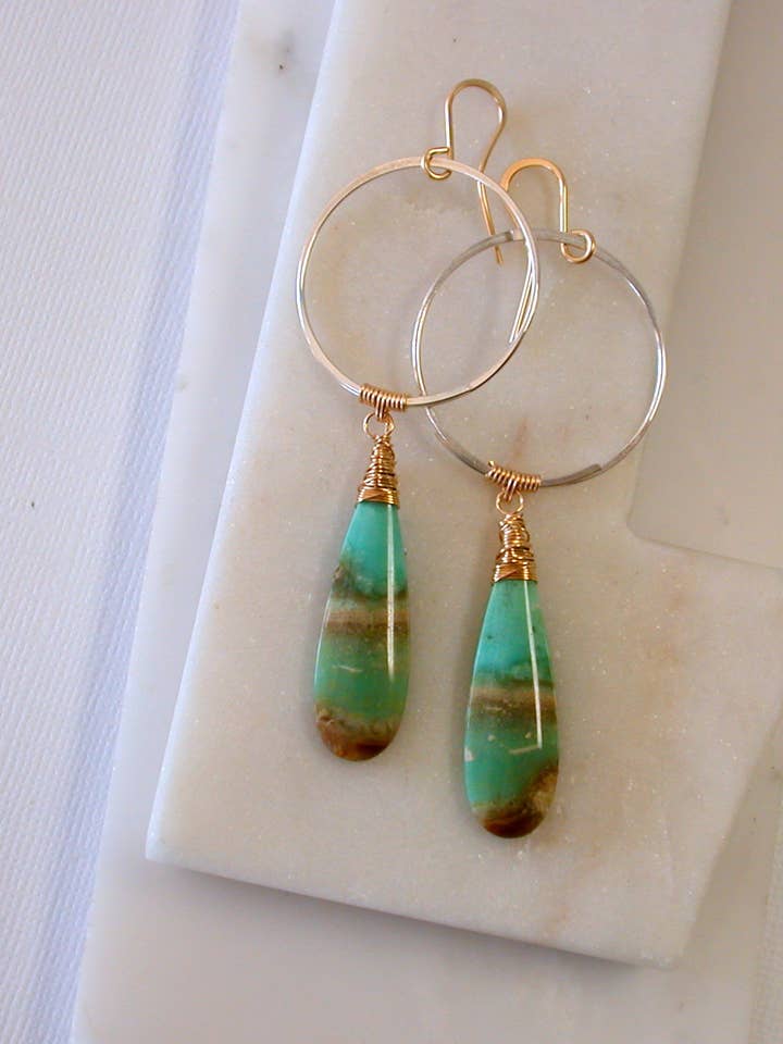 OOAK Petrified Wood Teardrop Earrings for wholesale by Linda Trent Jewelry