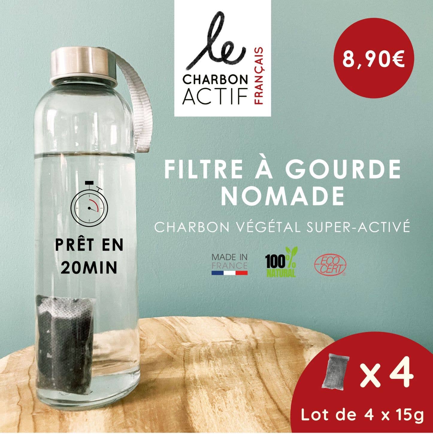 Le Charbon Actif Français - Wholesale Water Filter - Set of 4 100% natural super activated carbon flask filters1