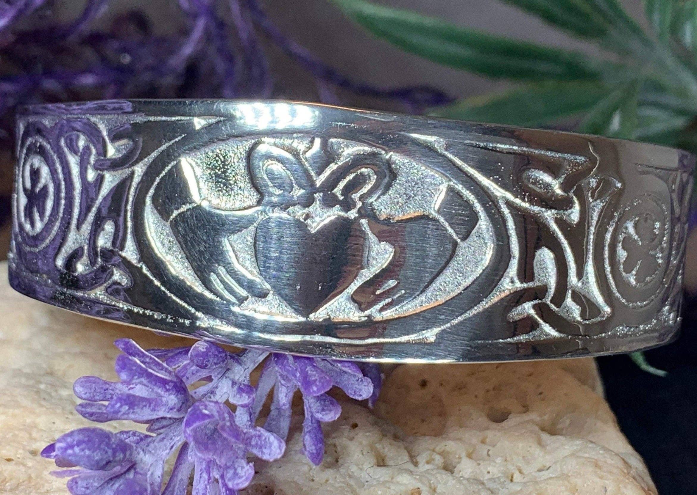 Celtic Crystal Designs Jewelry & Gifts - Vente Bracelet manchette - Bracelet manchette Galway Claddagh en étain massif6