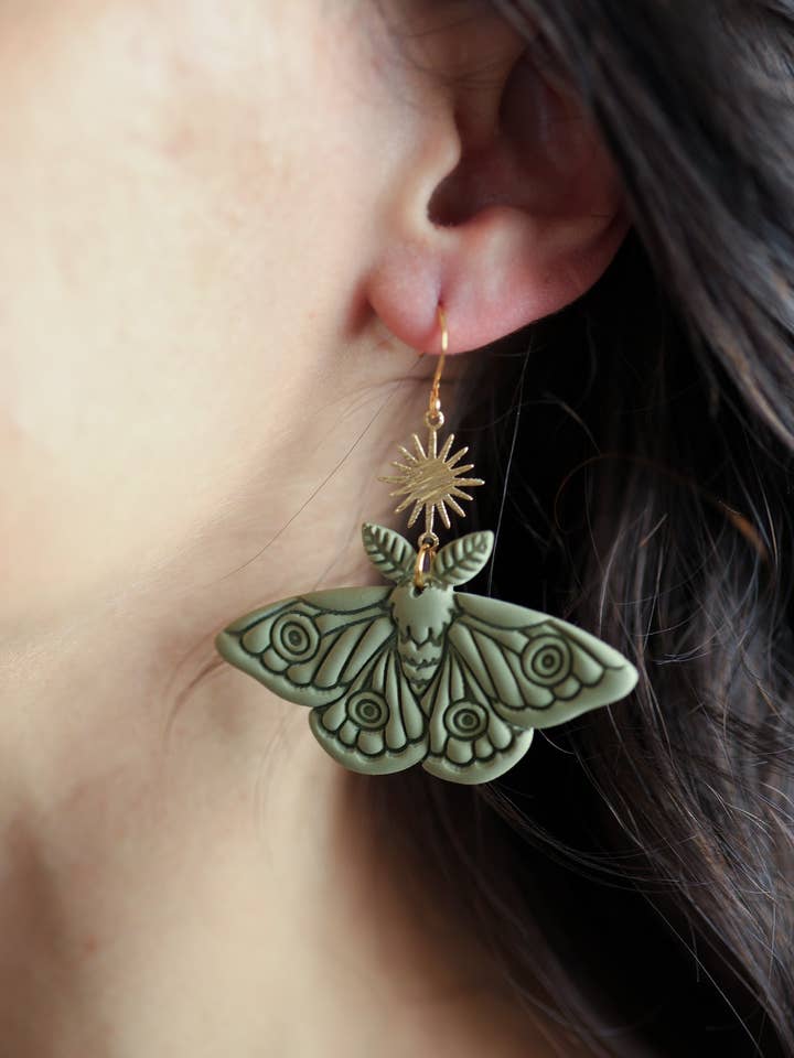 Emperor Moth Dangles for wholesale by The Raw Creative