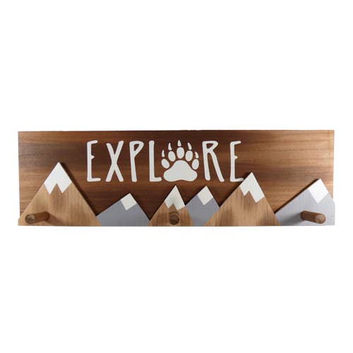 Barry-Owen Co., Inc. - Wholesale Wall Accent -  Wood triple peg hanger- Explore/ Mountain scene0