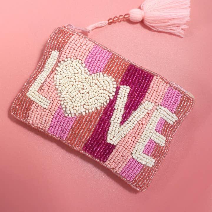 Rosa PORTAMONETE ARCOBALENO CON PERLINE CON SEMI D'AMORE PER SAN VALENTINO | 91CP894 in vendita all'ingrosso su Faire