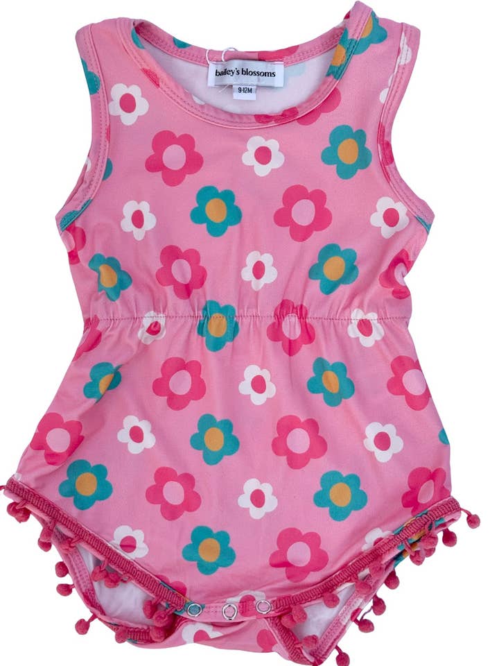 Dillon Pom Pom Romper - Bubblegum Blossom for wholesale by Bailey's Blossoms