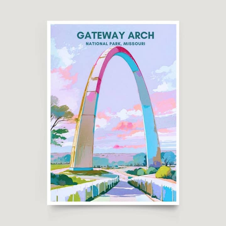 Gateway Arch National Park Print | Missouri Travel Poster for wholesale by Across Our Land