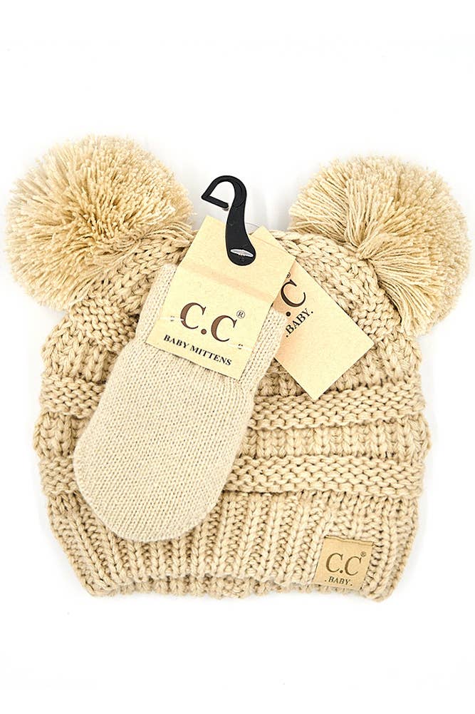 Hana - Wholesale Beanie - Kids - C.C Baby Solid Ribbed Pom Beanie and Mitten Glove0