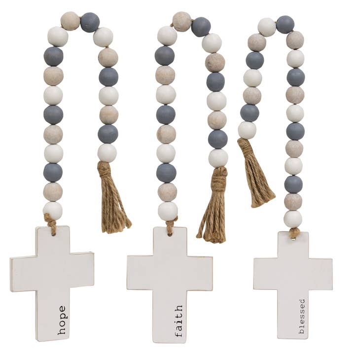 Hope, Blessed, Faith Beaded Cross Hanger, 3 Assorted for wholesale by Col House Designs