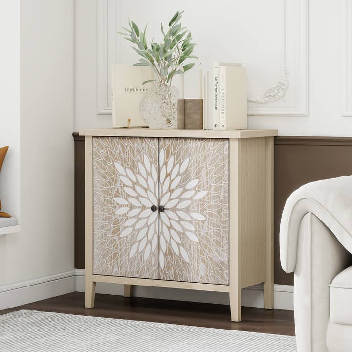 2-Door Carved Storage Cabinet with Adjustable shelf for wholesale by Paris Loft Inc