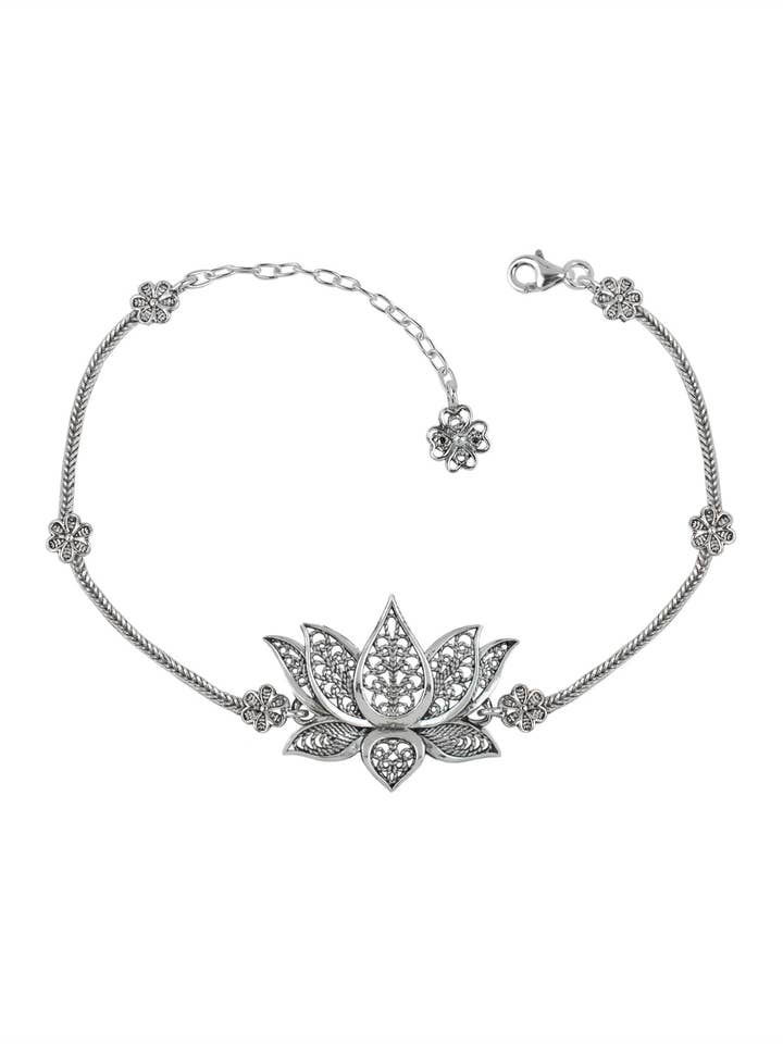 Sterling Silver Women Lotus Flower Link Bracelet for wholesale by Filigranist Jewelry