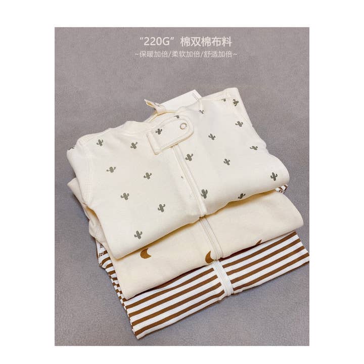 MyKids-USA® - Wholesale Rompertje - Baby - Gestreepte en maanvormige grafische ritssluiting voor baby's met lange mouwen aan de voorkant2