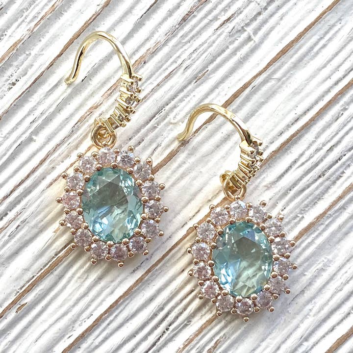 Vintage stil aqua krystal øreringe brude boutique glam for engroshandel hos VB&CO Designs Handmade Jewelry