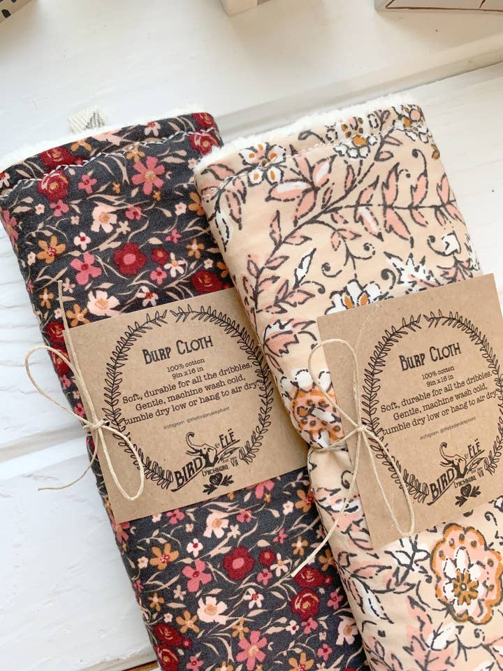 Burp Cloth, Fern Peach Earthy Variety Your Choice, Cotton for wholesale by The Bird & Elephant