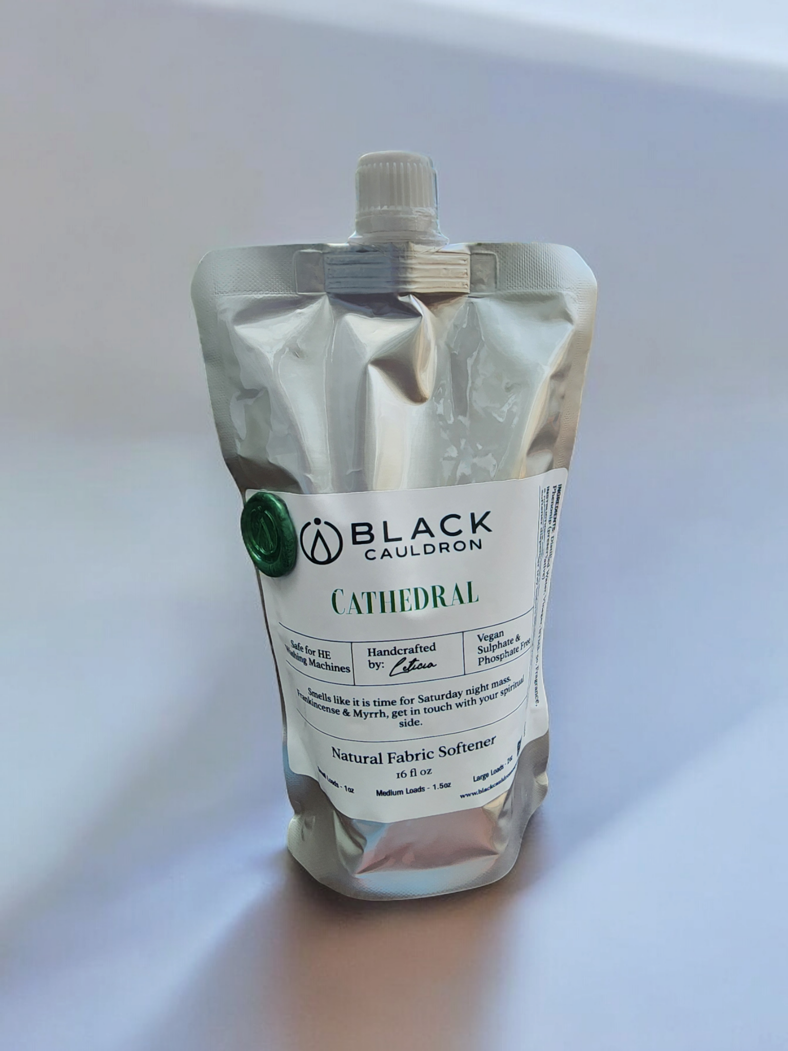 Black Cauldron Soap Co. – wholesale Fabric softener – Cathedral Frankincense & Myrrh Fabric Softener Conditioner | Fresh and Soft Laundry 16oz1