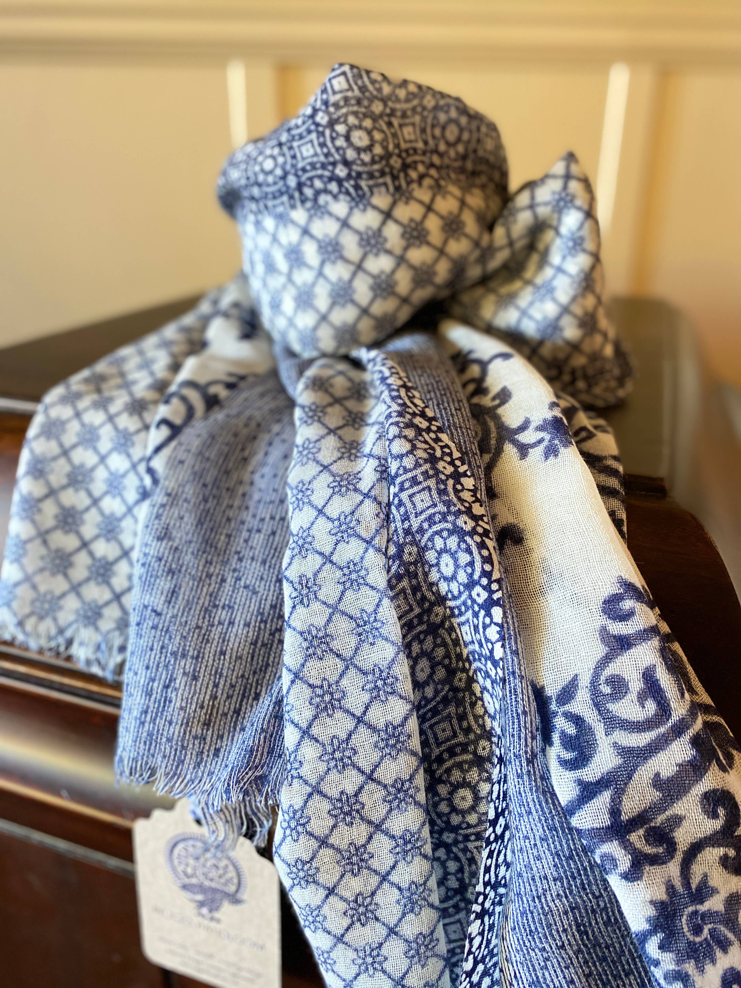 Indigo Handloom - Wholesale Scarf - Women's - Mixed Print Wool - Wheat1