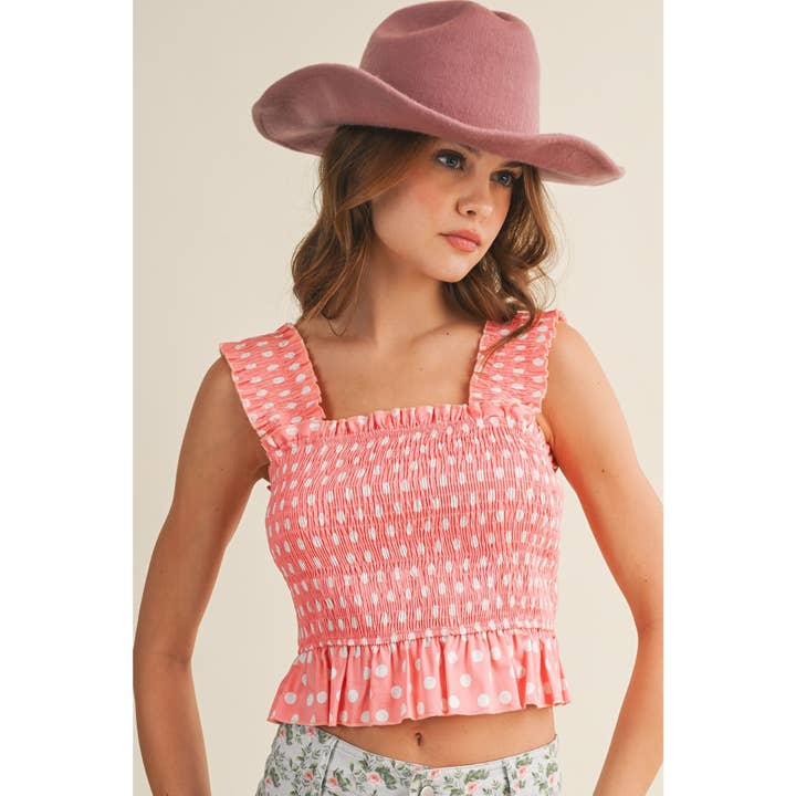 Shirred Ruffle Shoulder Smocking Strap Top for wholesale by IVE