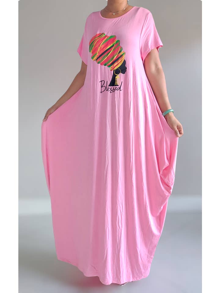India Batik - Wholesale Dress - Women's - Blessed Afro Bubble Jersey Dress/Short Sleeve /2022SS