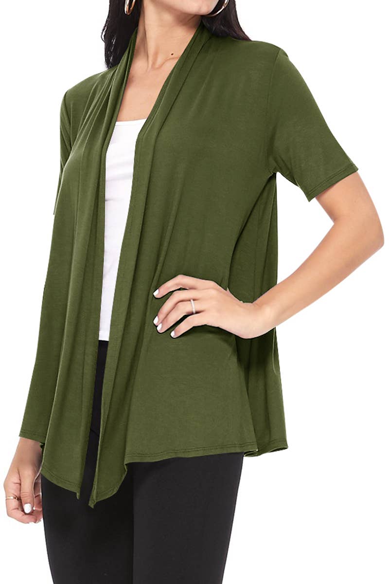 MOA COLLECTION - Wholesale Cardigan - Women's - Women's Casual Short Sleeve Draped Open Front Solid Cardigan57