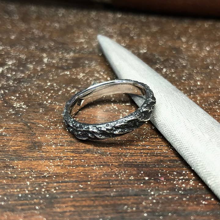 Thin Black Mountain Silver Ring for wholesale by WoodenGold