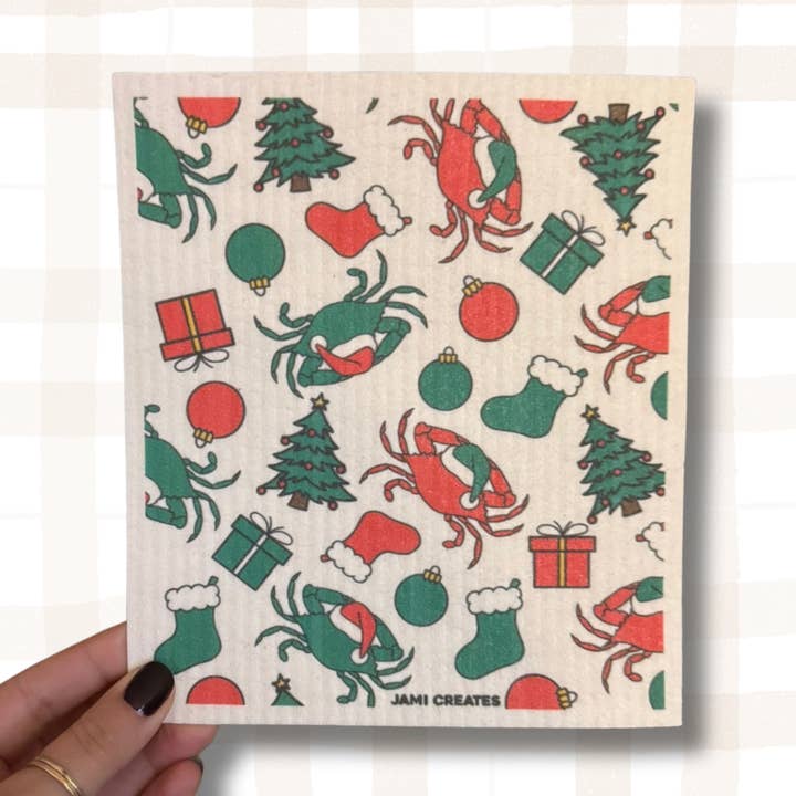 Maryland Christmas Crab Swedish Dish Cloth for wholesale by Jami Creates